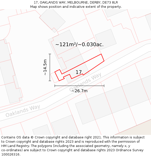 17, OAKLANDS WAY, MELBOURNE, DERBY, DE73 8LR: Plot and title map