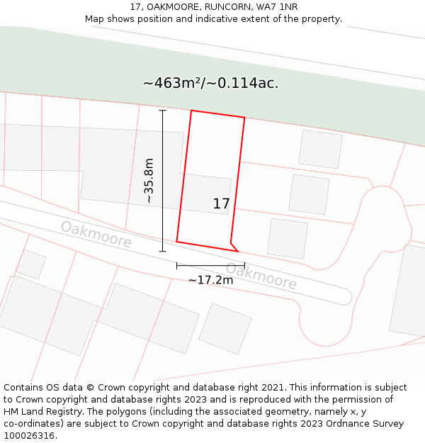 17, OAKMOORE, RUNCORN, WA7 1NR: Plot and title map