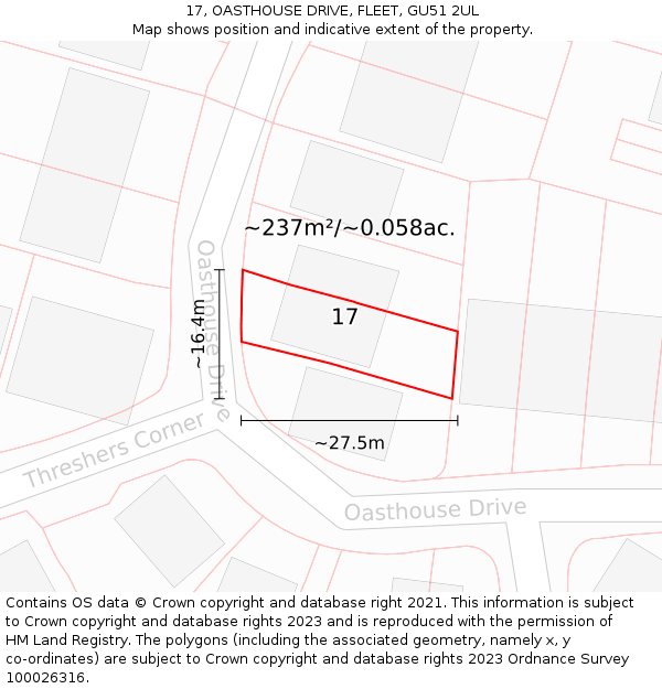 17, OASTHOUSE DRIVE, FLEET, GU51 2UL: Plot and title map