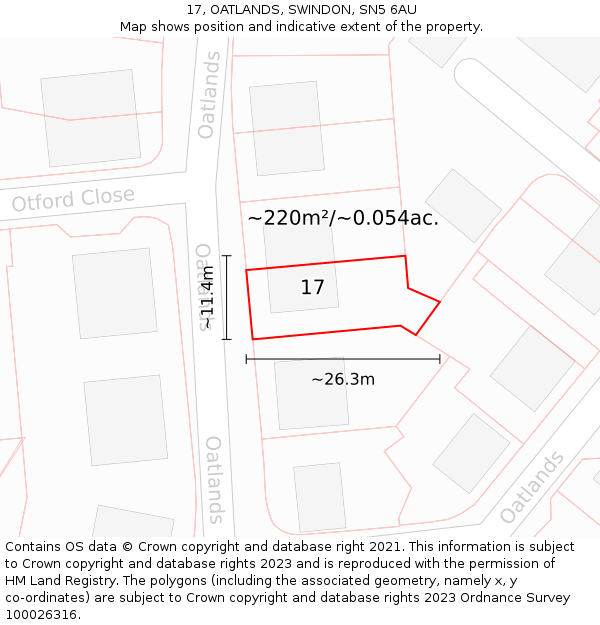 17, OATLANDS, SWINDON, SN5 6AU: Plot and title map