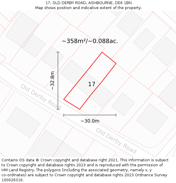 17, OLD DERBY ROAD, ASHBOURNE, DE6 1BN: Plot and title map