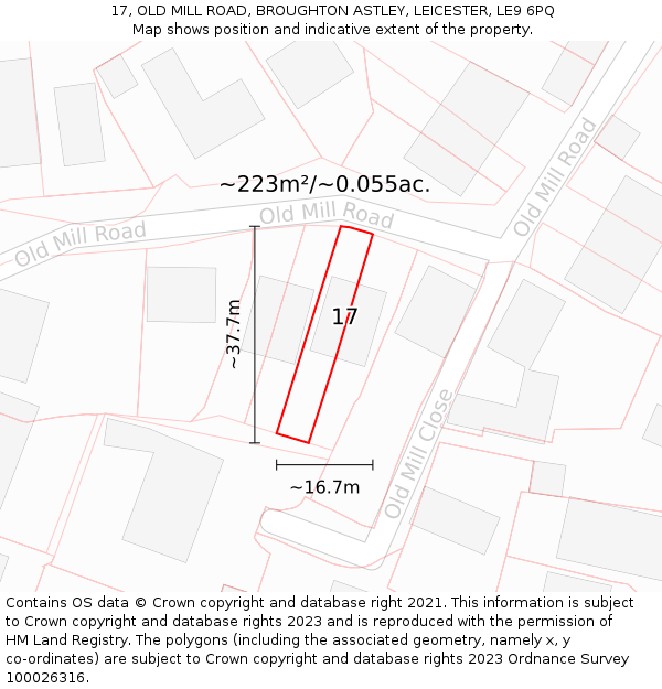 17, OLD MILL ROAD, BROUGHTON ASTLEY, LEICESTER, LE9 6PQ: Plot and title map