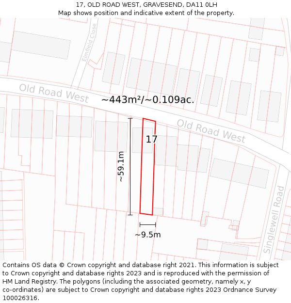 17, OLD ROAD WEST, GRAVESEND, DA11 0LH: Plot and title map