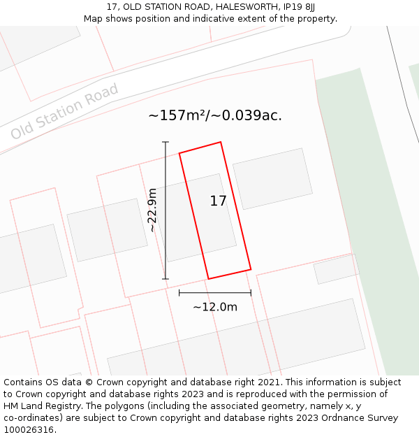 17, OLD STATION ROAD, HALESWORTH, IP19 8JJ: Plot and title map