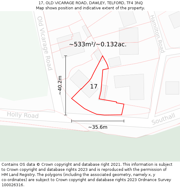 17, OLD VICARAGE ROAD, DAWLEY, TELFORD, TF4 3NQ: Plot and title map