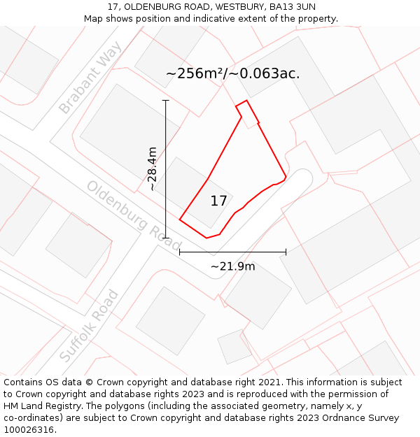 17, OLDENBURG ROAD, WESTBURY, BA13 3UN: Plot and title map