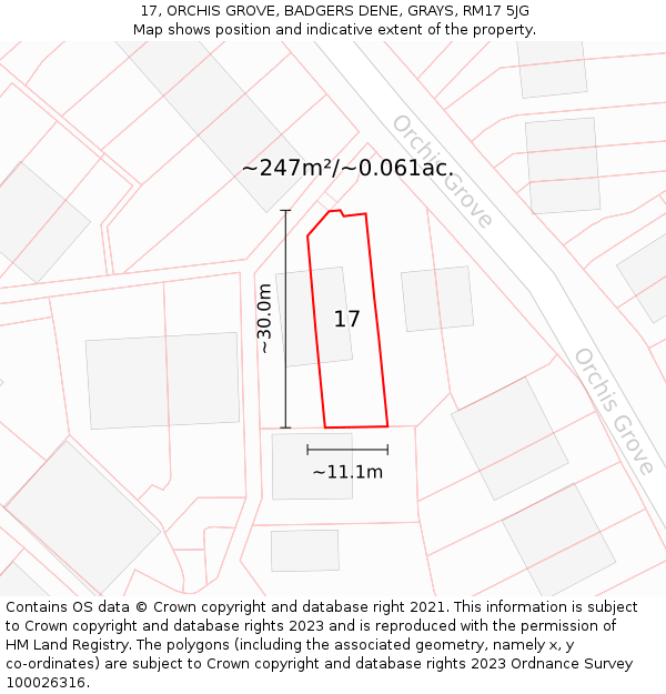 17, ORCHIS GROVE, BADGERS DENE, GRAYS, RM17 5JG: Plot and title map