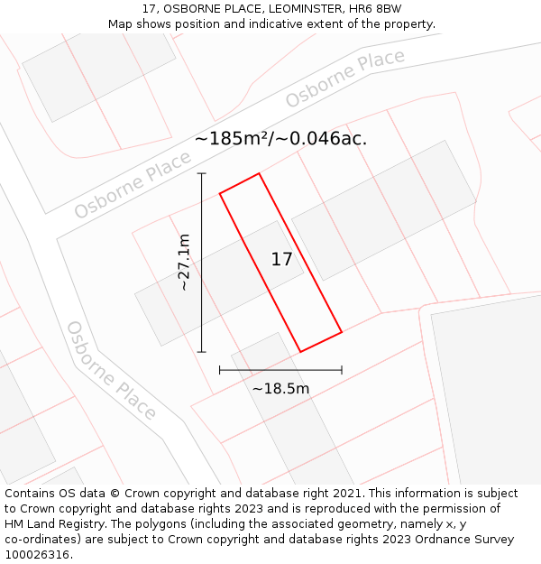 17, OSBORNE PLACE, LEOMINSTER, HR6 8BW: Plot and title map