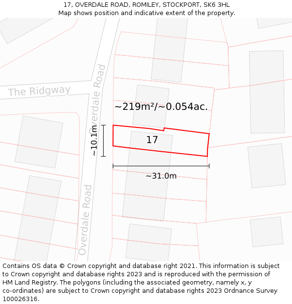 17, OVERDALE ROAD, ROMILEY, STOCKPORT, SK6 3HL: Plot and title map