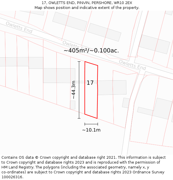 17, OWLETTS END, PINVIN, PERSHORE, WR10 2EX: Plot and title map