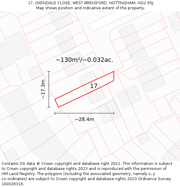 17, OXENDALE CLOSE, WEST BRIDGFORD, NOTTINGHAM, NG2 6SJ: Plot and title map