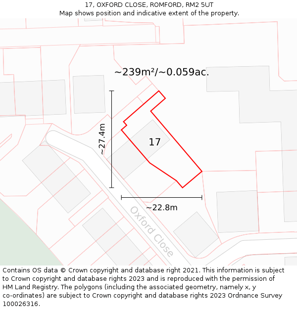 17, OXFORD CLOSE, ROMFORD, RM2 5UT: Plot and title map