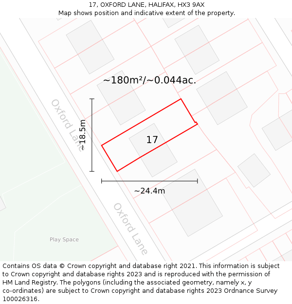 17, OXFORD LANE, HALIFAX, HX3 9AX: Plot and title map