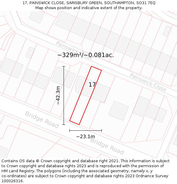17, PAINSWICK CLOSE, SARISBURY GREEN, SOUTHAMPTON, SO31 7EQ: Plot and title map