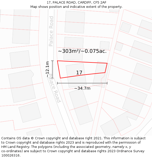 17, PALACE ROAD, CARDIFF, CF5 2AF: Plot and title map