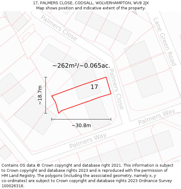 17, PALMERS CLOSE, CODSALL, WOLVERHAMPTON, WV8 2JX: Plot and title map