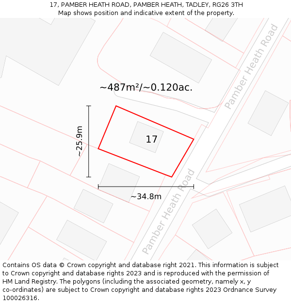 17, PAMBER HEATH ROAD, PAMBER HEATH, TADLEY, RG26 3TH: Plot and title map