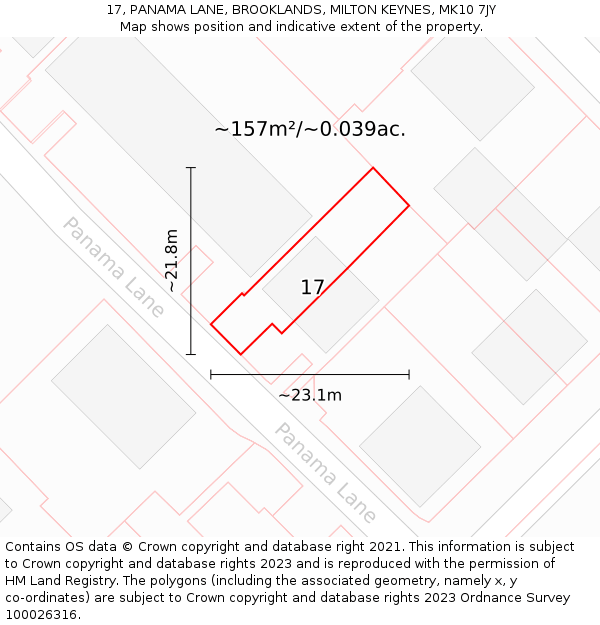 17, PANAMA LANE, BROOKLANDS, MILTON KEYNES, MK10 7JY: Plot and title map