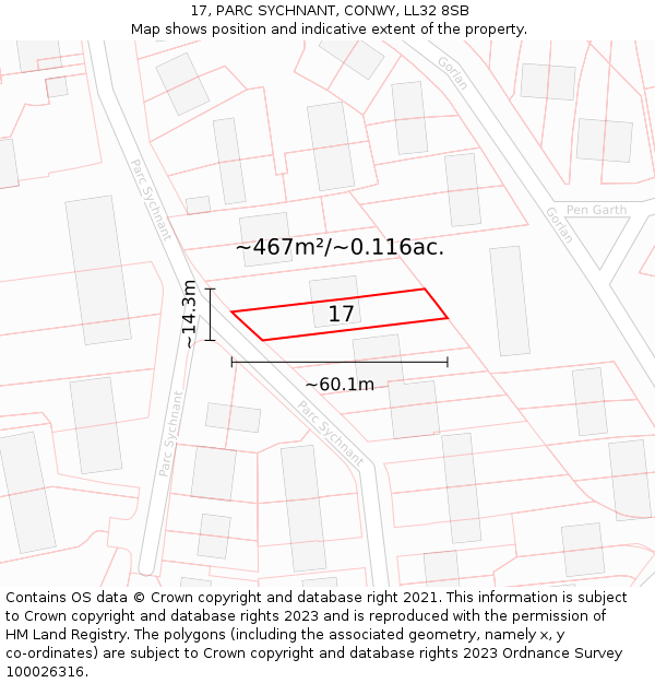 17, PARC SYCHNANT, CONWY, LL32 8SB: Plot and title map