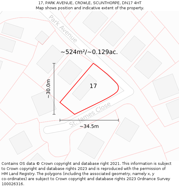 17, PARK AVENUE, CROWLE, SCUNTHORPE, DN17 4HT: Plot and title map