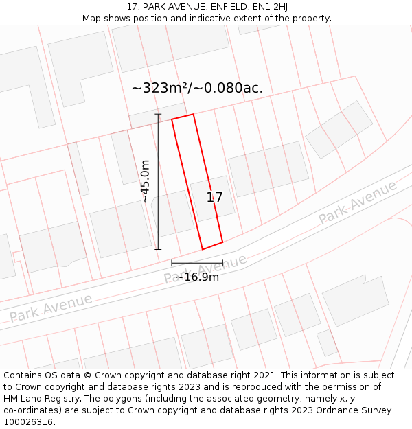 17, PARK AVENUE, ENFIELD, EN1 2HJ: Plot and title map