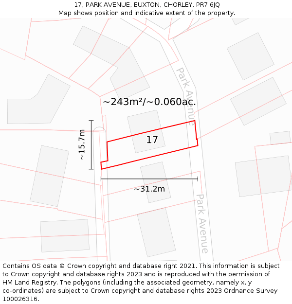 17, PARK AVENUE, EUXTON, CHORLEY, PR7 6JQ: Plot and title map