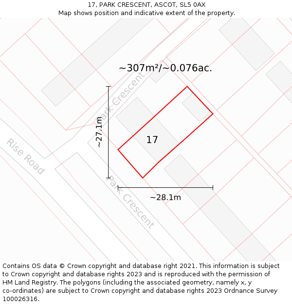 17, PARK CRESCENT, ASCOT, SL5 0AX: Plot and title map