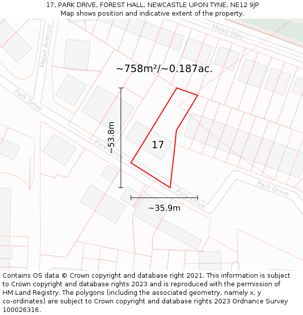 17, PARK DRIVE, FOREST HALL, NEWCASTLE UPON TYNE, NE12 9JP: Plot and title map