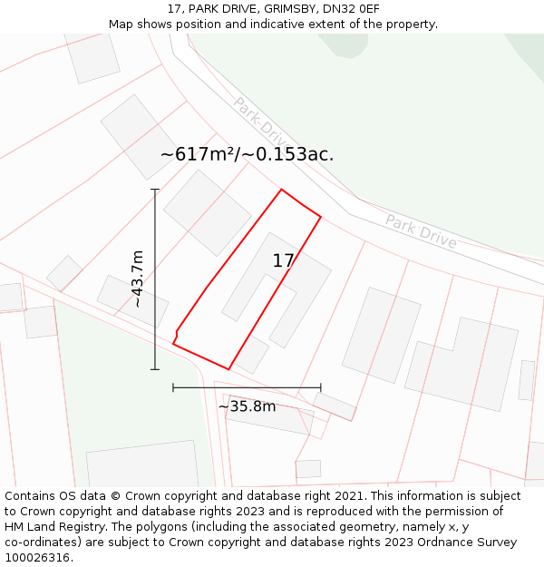 17, PARK DRIVE, GRIMSBY, DN32 0EF: Plot and title map