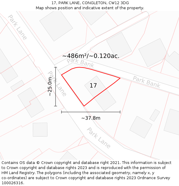 17, PARK LANE, CONGLETON, CW12 3DG: Plot and title map