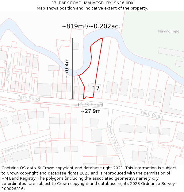 17, PARK ROAD, MALMESBURY, SN16 0BX: Plot and title map