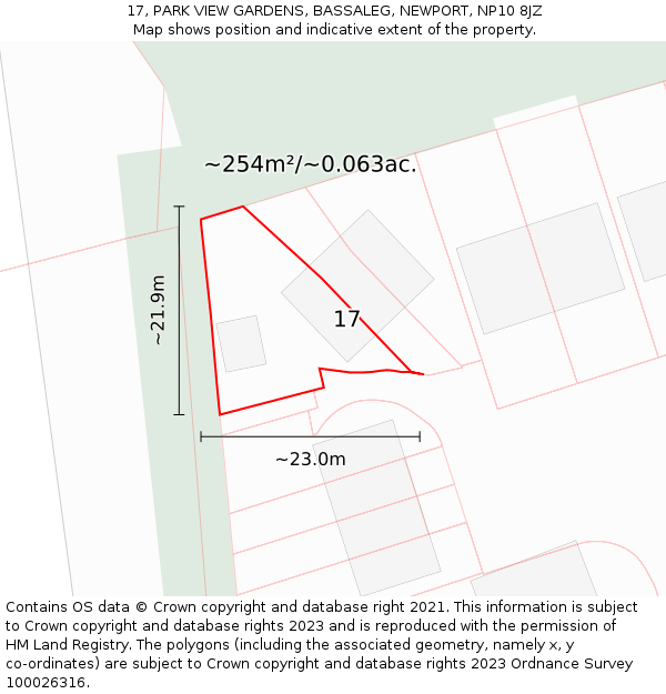 17, PARK VIEW GARDENS, BASSALEG, NEWPORT, NP10 8JZ: Plot and title map