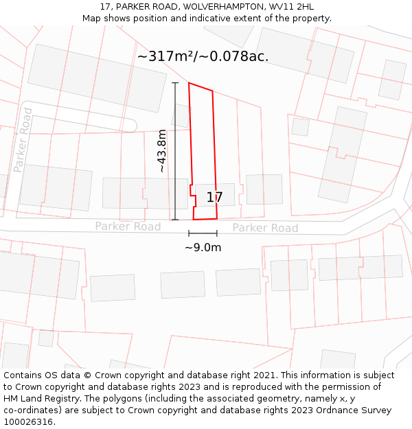 17, PARKER ROAD, WOLVERHAMPTON, WV11 2HL: Plot and title map