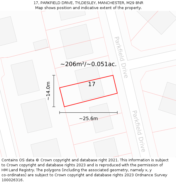 17, PARKFIELD DRIVE, TYLDESLEY, MANCHESTER, M29 8NR: Plot and title map