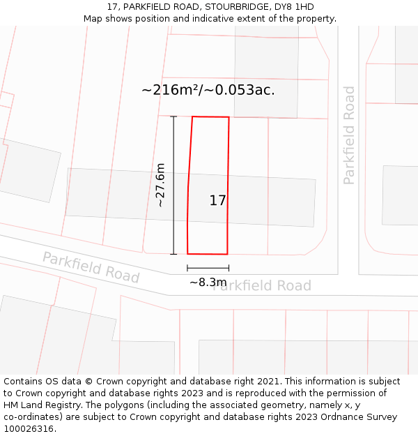 17, PARKFIELD ROAD, STOURBRIDGE, DY8 1HD: Plot and title map