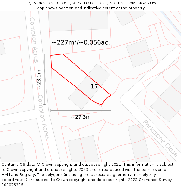 17, PARKSTONE CLOSE, WEST BRIDGFORD, NOTTINGHAM, NG2 7UW: Plot and title map