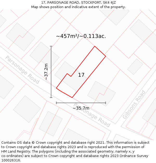 17, PARSONAGE ROAD, STOCKPORT, SK4 4JZ: Plot and title map