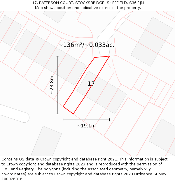 17, PATERSON COURT, STOCKSBRIDGE, SHEFFIELD, S36 1JN: Plot and title map