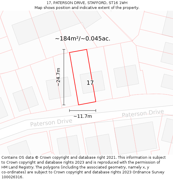 17, PATERSON DRIVE, STAFFORD, ST16 1WH: Plot and title map