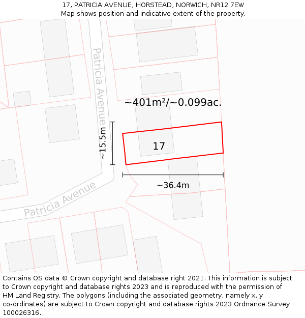 17, PATRICIA AVENUE, HORSTEAD, NORWICH, NR12 7EW: Plot and title map