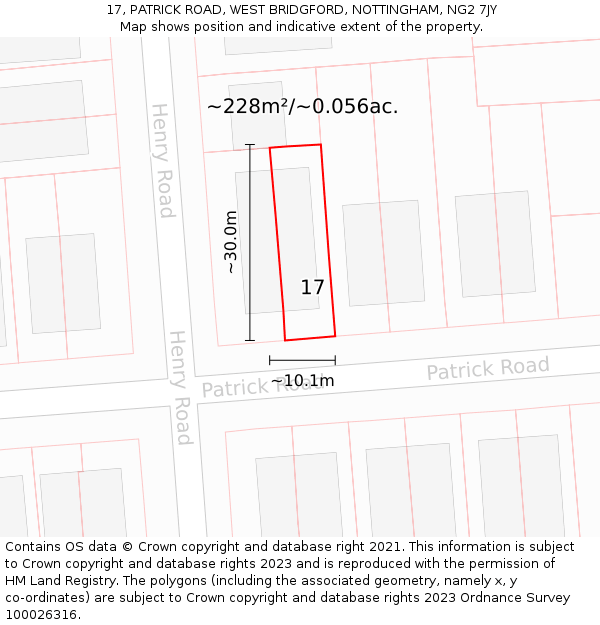 17, PATRICK ROAD, WEST BRIDGFORD, NOTTINGHAM, NG2 7JY: Plot and title map