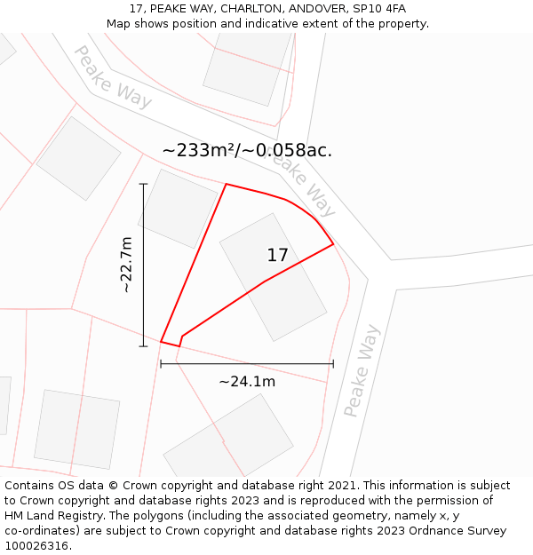 17, PEAKE WAY, CHARLTON, ANDOVER, SP10 4FA: Plot and title map