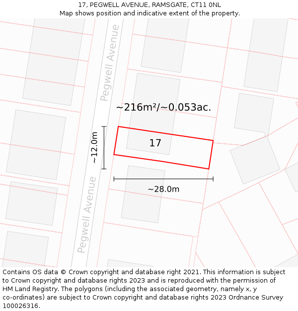 17, PEGWELL AVENUE, RAMSGATE, CT11 0NL: Plot and title map