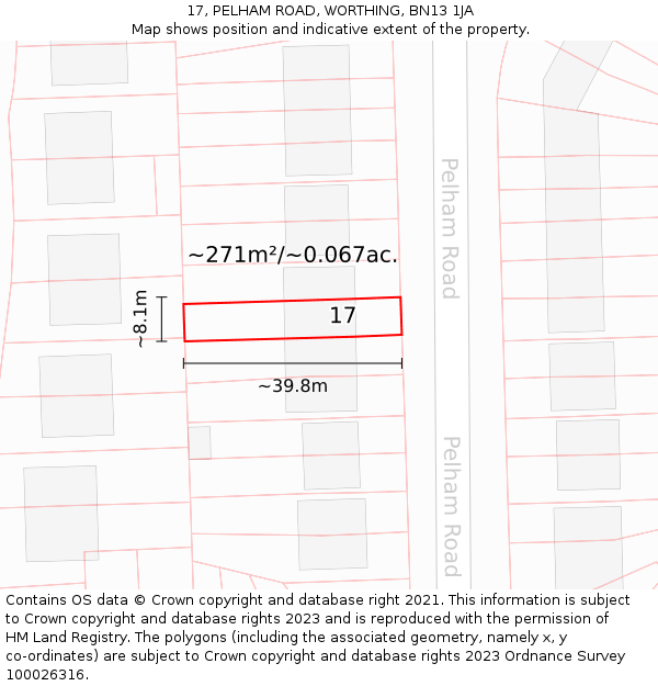 17, PELHAM ROAD, WORTHING, BN13 1JA: Plot and title map