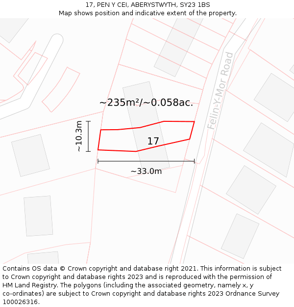 17, PEN Y CEI, ABERYSTWYTH, SY23 1BS: Plot and title map