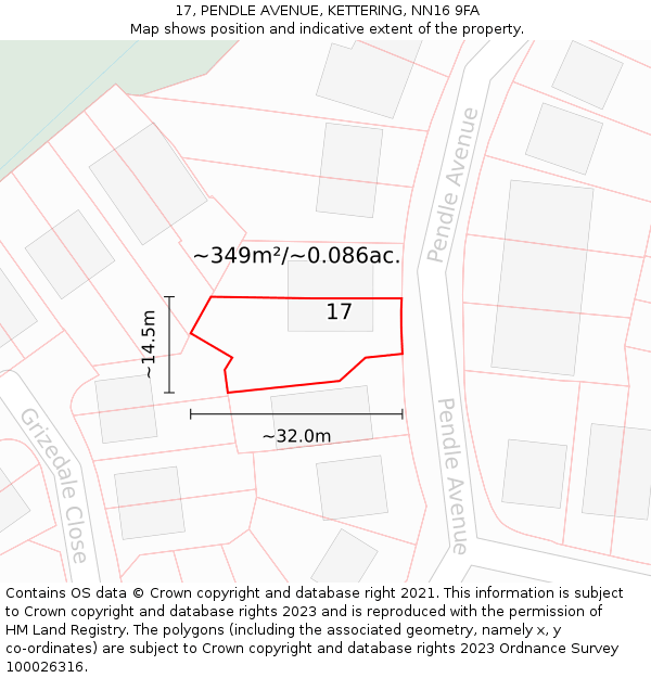 17, PENDLE AVENUE, KETTERING, NN16 9FA: Plot and title map