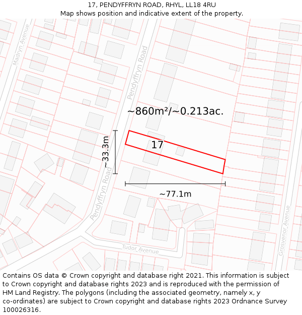 17, PENDYFFRYN ROAD, RHYL, LL18 4RU: Plot and title map