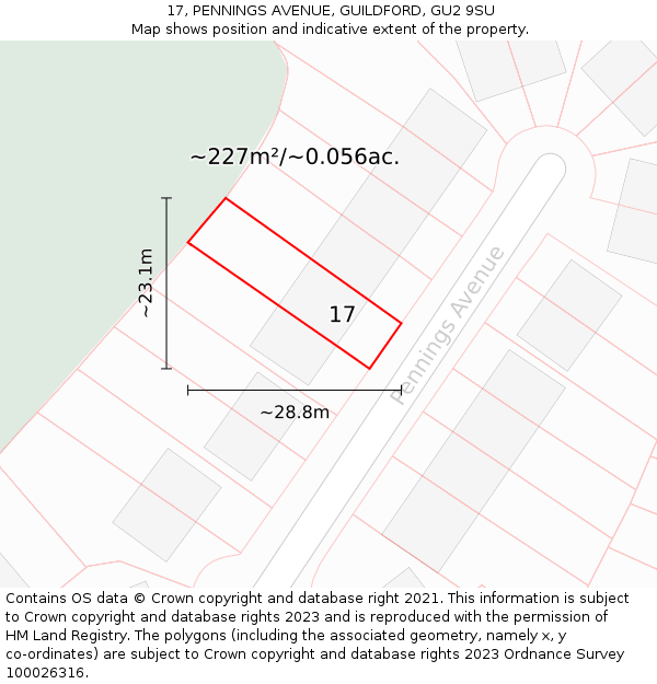 17, PENNINGS AVENUE, GUILDFORD, GU2 9SU: Plot and title map