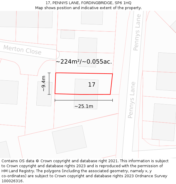 17, PENNYS LANE, FORDINGBRIDGE, SP6 1HQ: Plot and title map