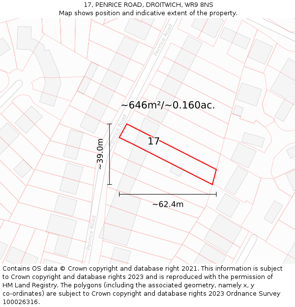 17, PENRICE ROAD, DROITWICH, WR9 8NS: Plot and title map